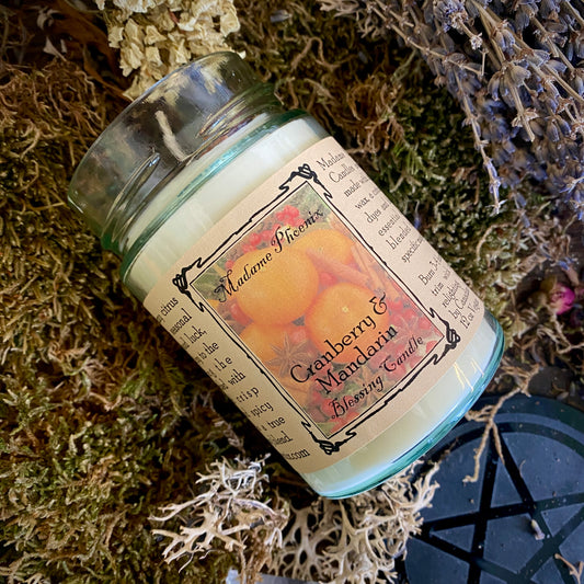Bougie de Noël de bénédiction du solstice aux canneberges et à la mandarine