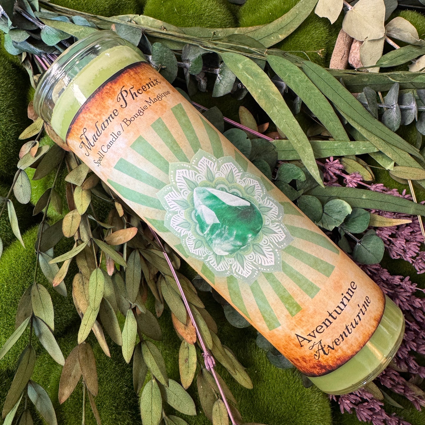 Bougie de sort d’aventurine magique en cristal