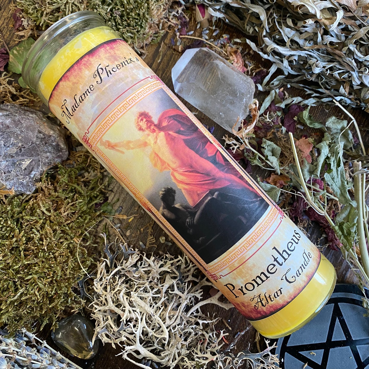 Bougie rituelle de la flamme sacrée de la connaissance de Prométhée