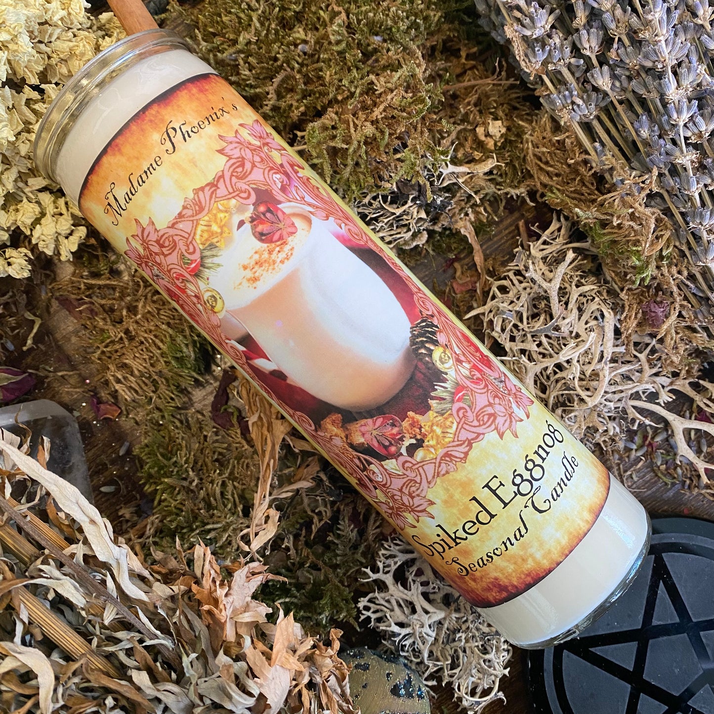 Bougie du solstice de bénédiction d’abondance saisonnière de vacances au lait de poule enrichi