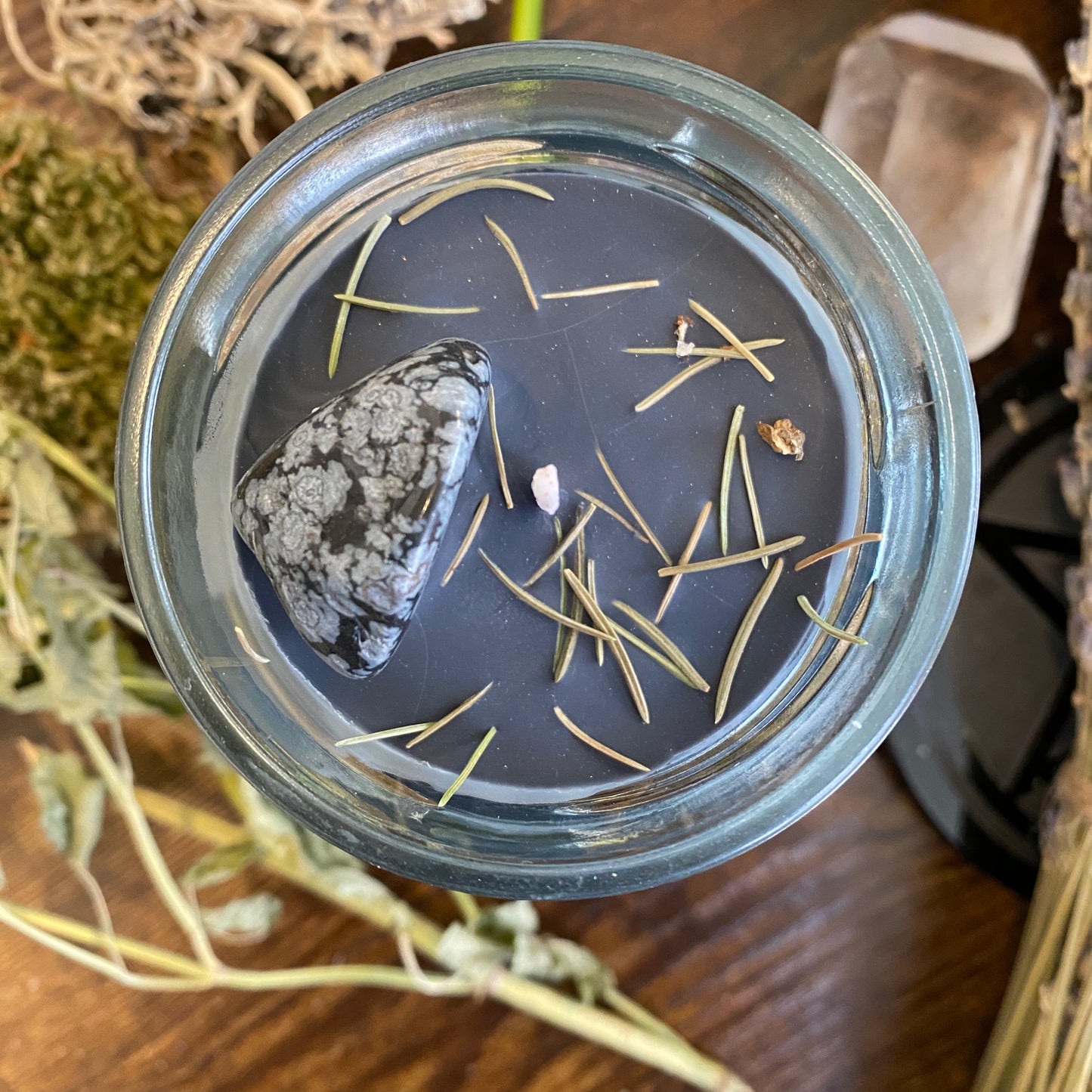 Bougie d'obsidienne de flocon de neige magique en cristal