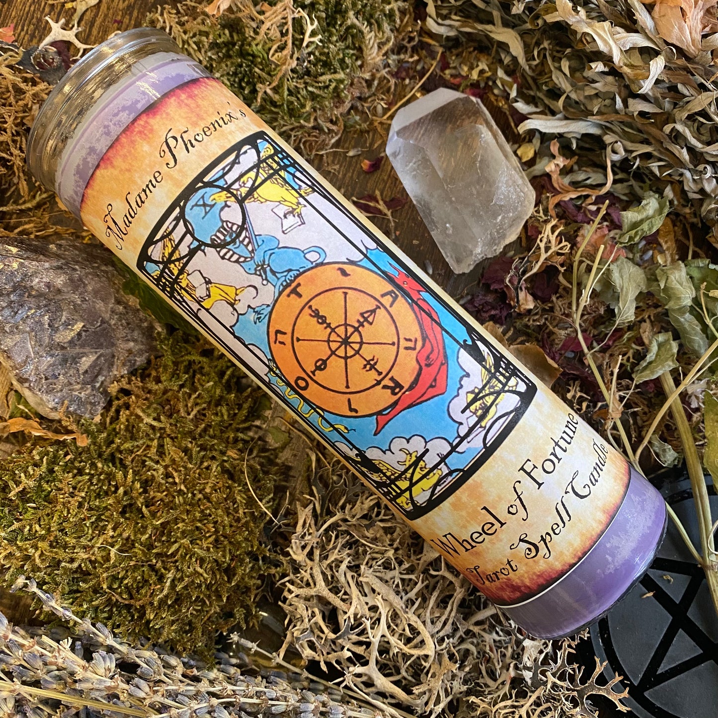 Bougie rituelle de sort de tarot de roue de fortune