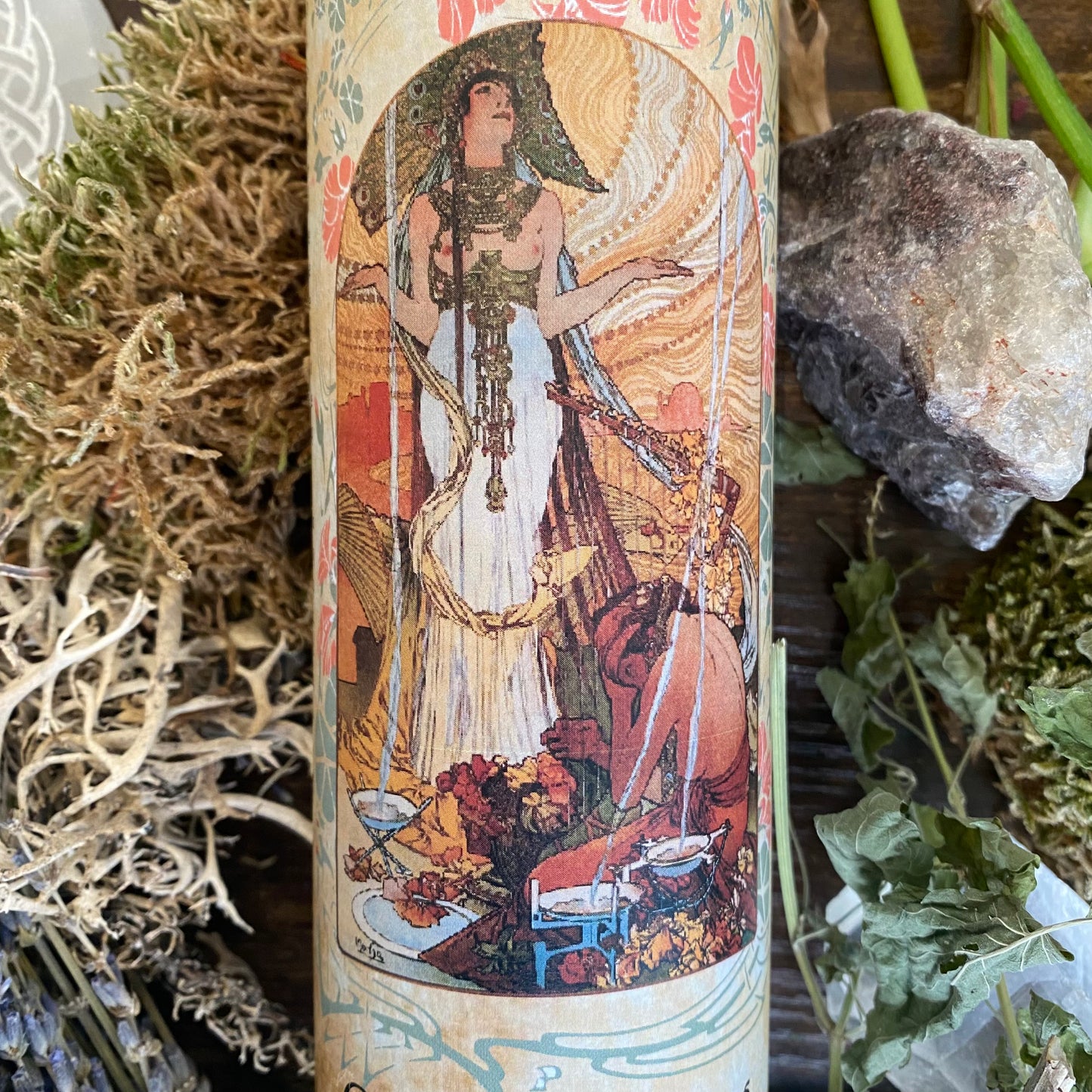 Bougie rituelle de sort magique de la déesse verte