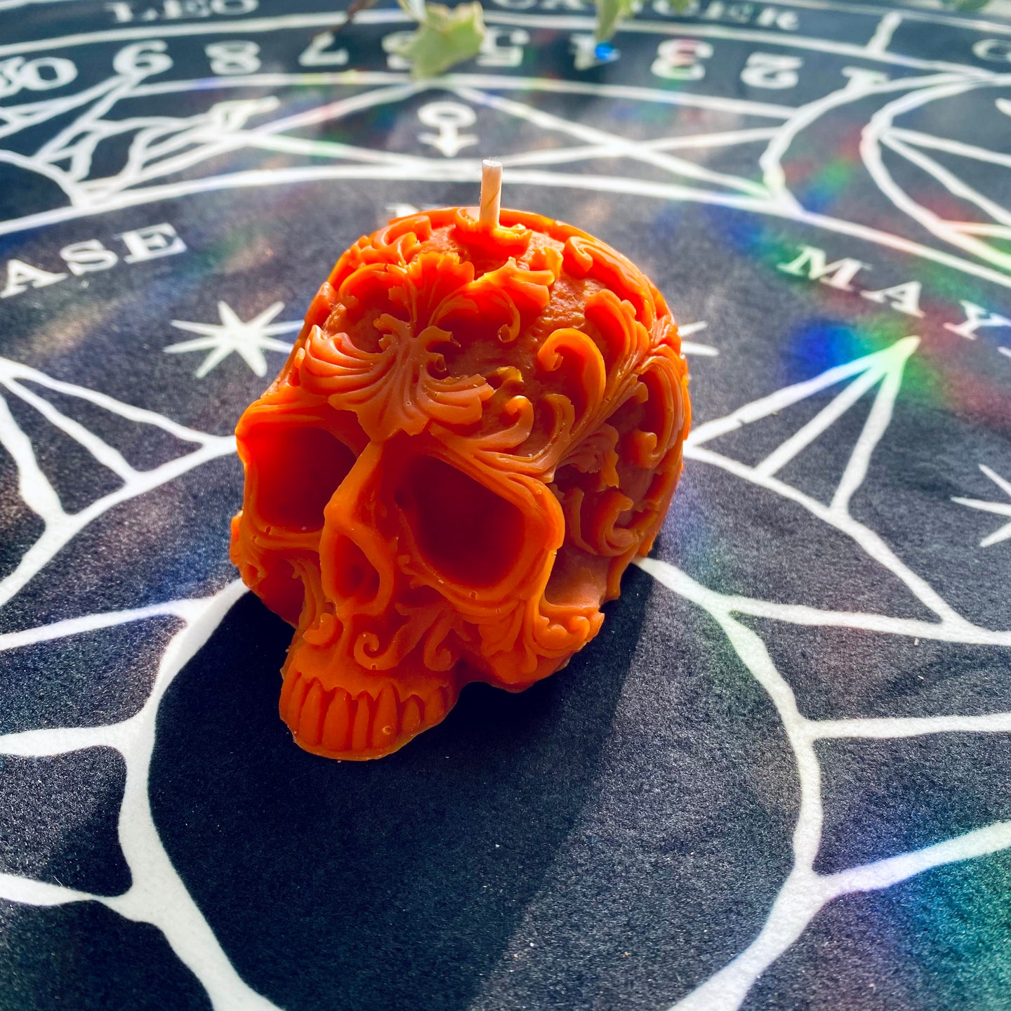 Filigree Skull Shaped Candle (Orange)