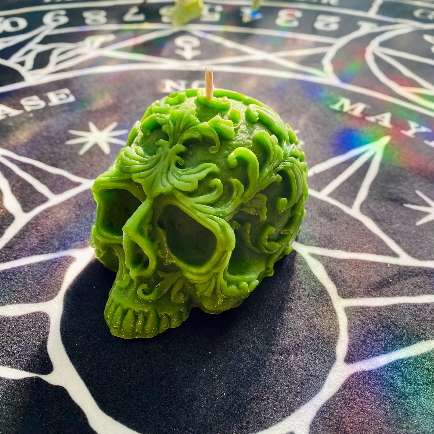 Filigree Skull Shaped Candle (Green)