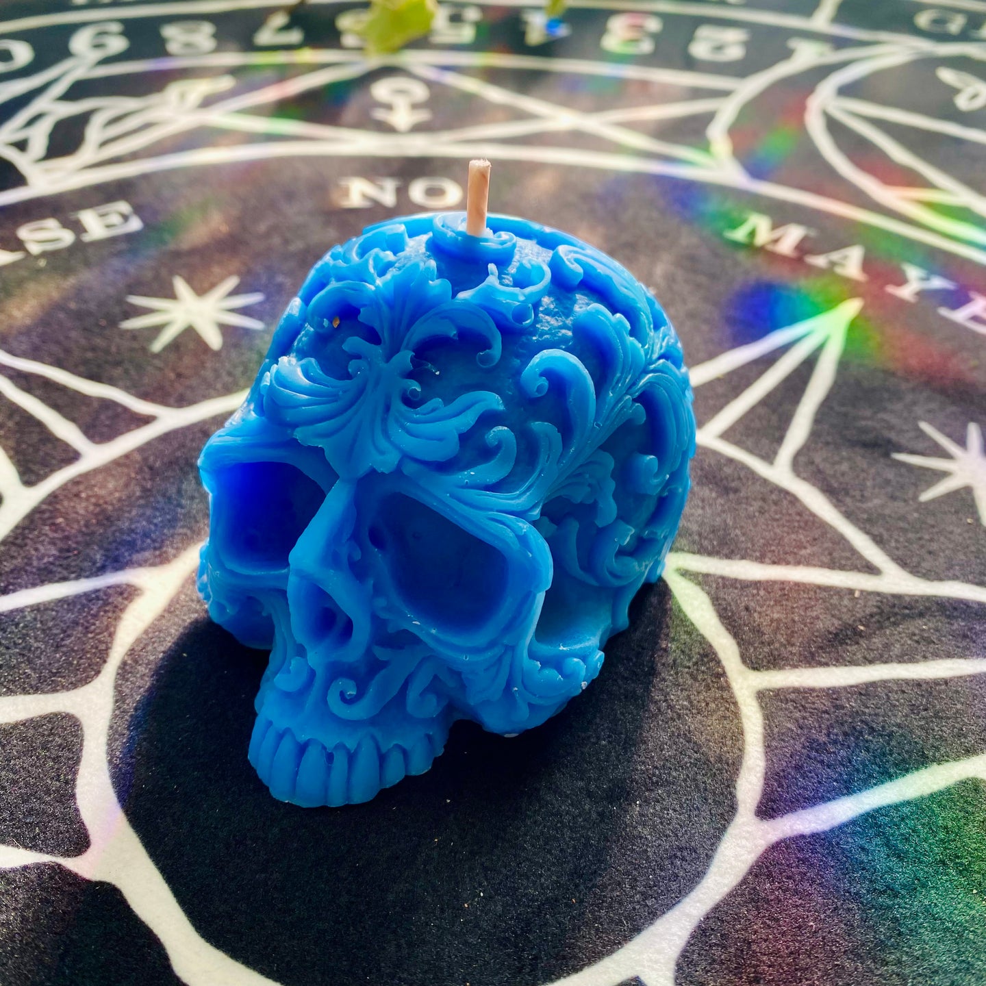 Filigree Skull Shaped Candle (Blue)