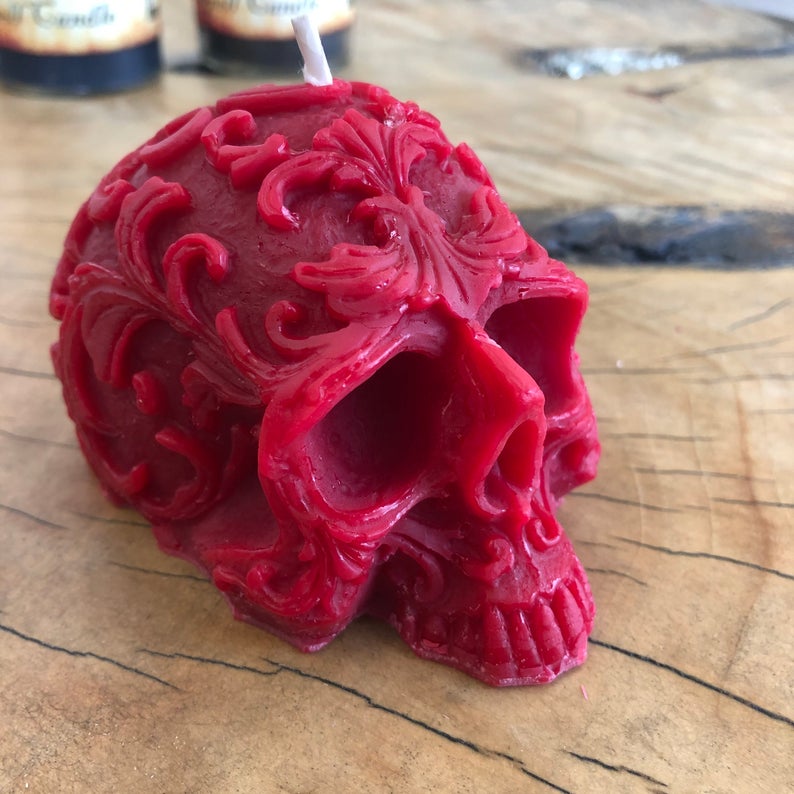Filigree Skull Shaped Candle (Red)