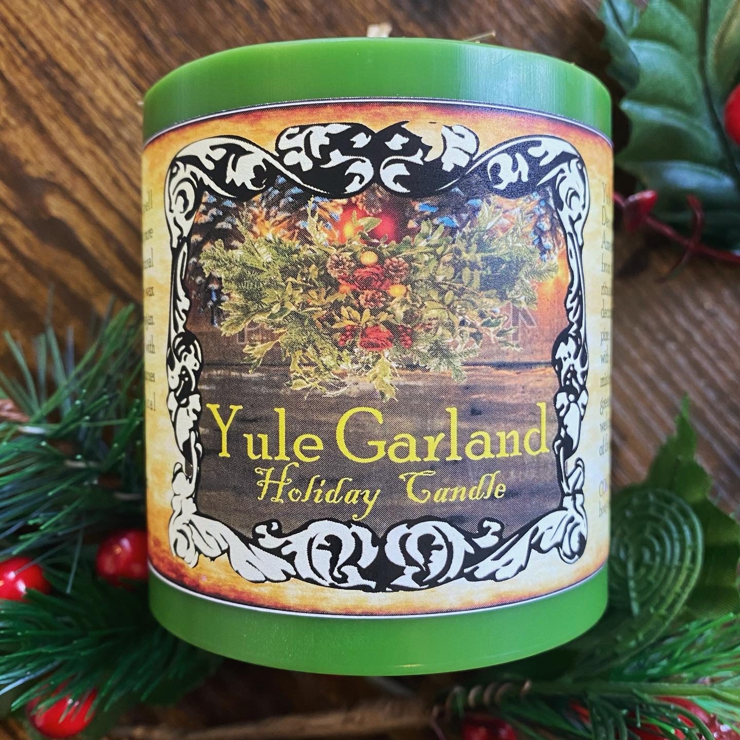 Bougie épaisse de bénédiction des fêtes de la guirlande de Noël