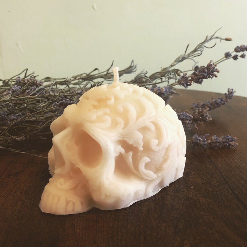 Filigree Skull Shaped Candle (White)